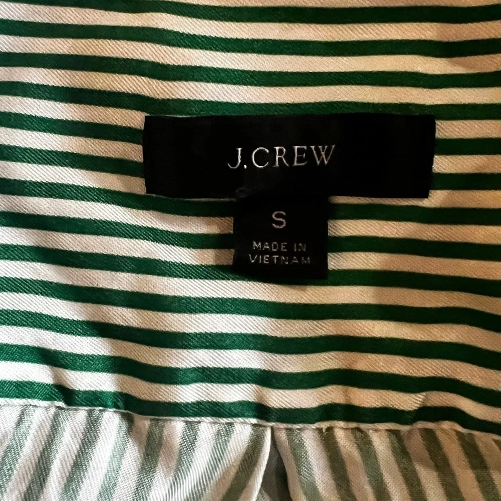 J.Crew Drapey Cupro Blend Ruffle Trim Striped Shirt White/Green size M